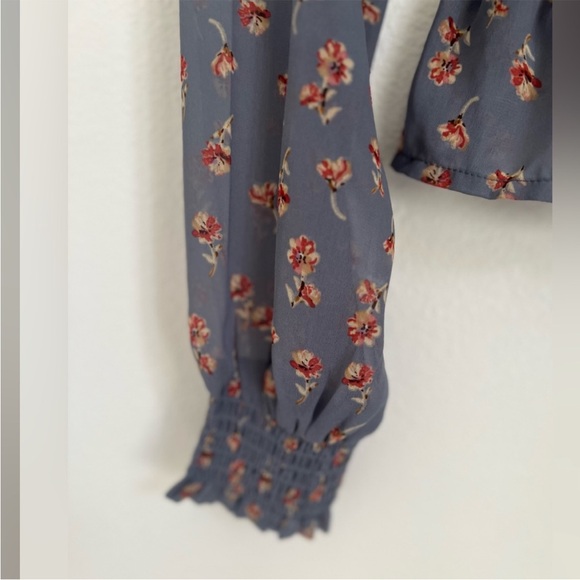 Japna Floral V Neck Shirt Smocked Waist Long Sleeve Womens Blouse - Picture 4 of 8